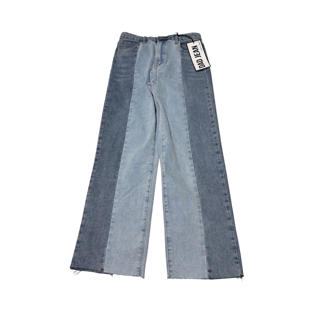 NWT Almost Famous Dad Jean Two Tone Colorblock Wide Leg Jeans Womens 7 W27 L27